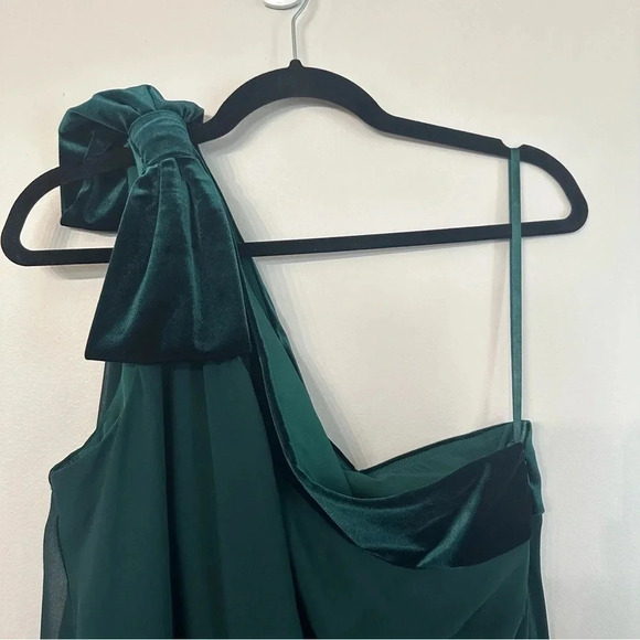 Lauren Ralph Lauren Chiffon One Shoulder Bow Forest Green Dress Sz 14 NWT - Picture 4 of 15